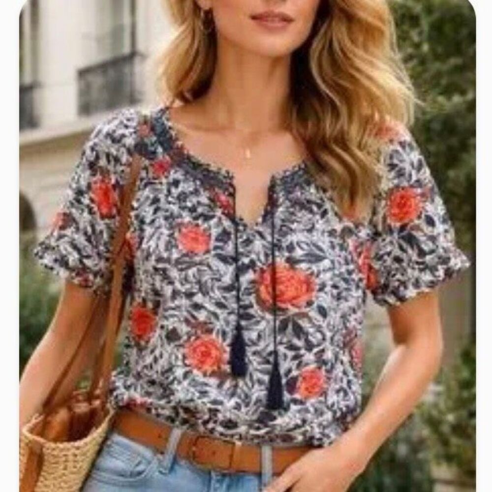 Joie 100% Silk boho peasant tassel Smocked Blouse - Size S good condition